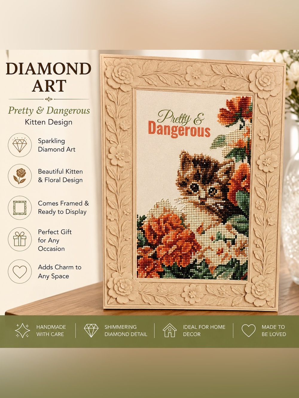 Kitten Diamond Art Wall Decor - Sealed